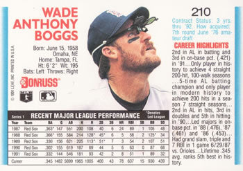 1992 Donruss #210 Wade Boggs