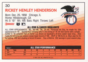 1992 Donruss #30 Rickey Henderson