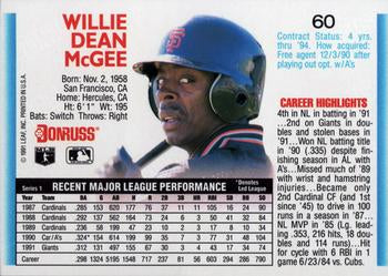 1992 Donruss #60 Willie McGee