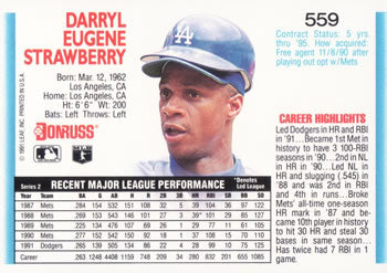 1992 Donruss #559 Darryl Strawberry