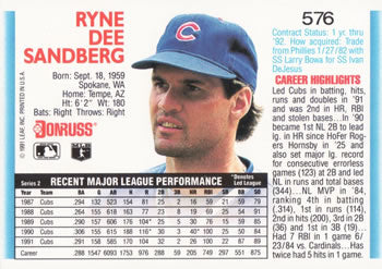 1992 Donruss #576 Ryne Sandberg