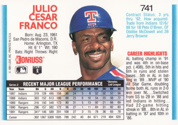 1992 Donruss #741 Julio Franco