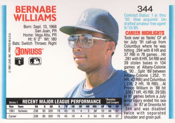 1992 Donruss #344 Bernie Williams