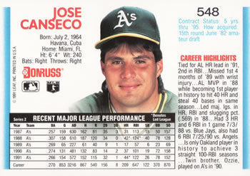 1992 Donruss #548 Jose Canseco