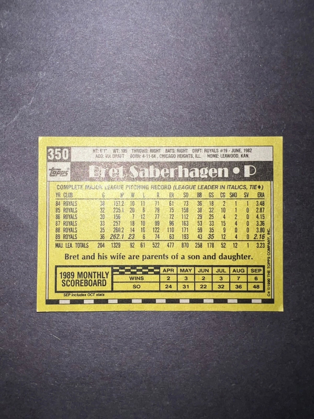 1990 Topps #350 Bret Saberhagen