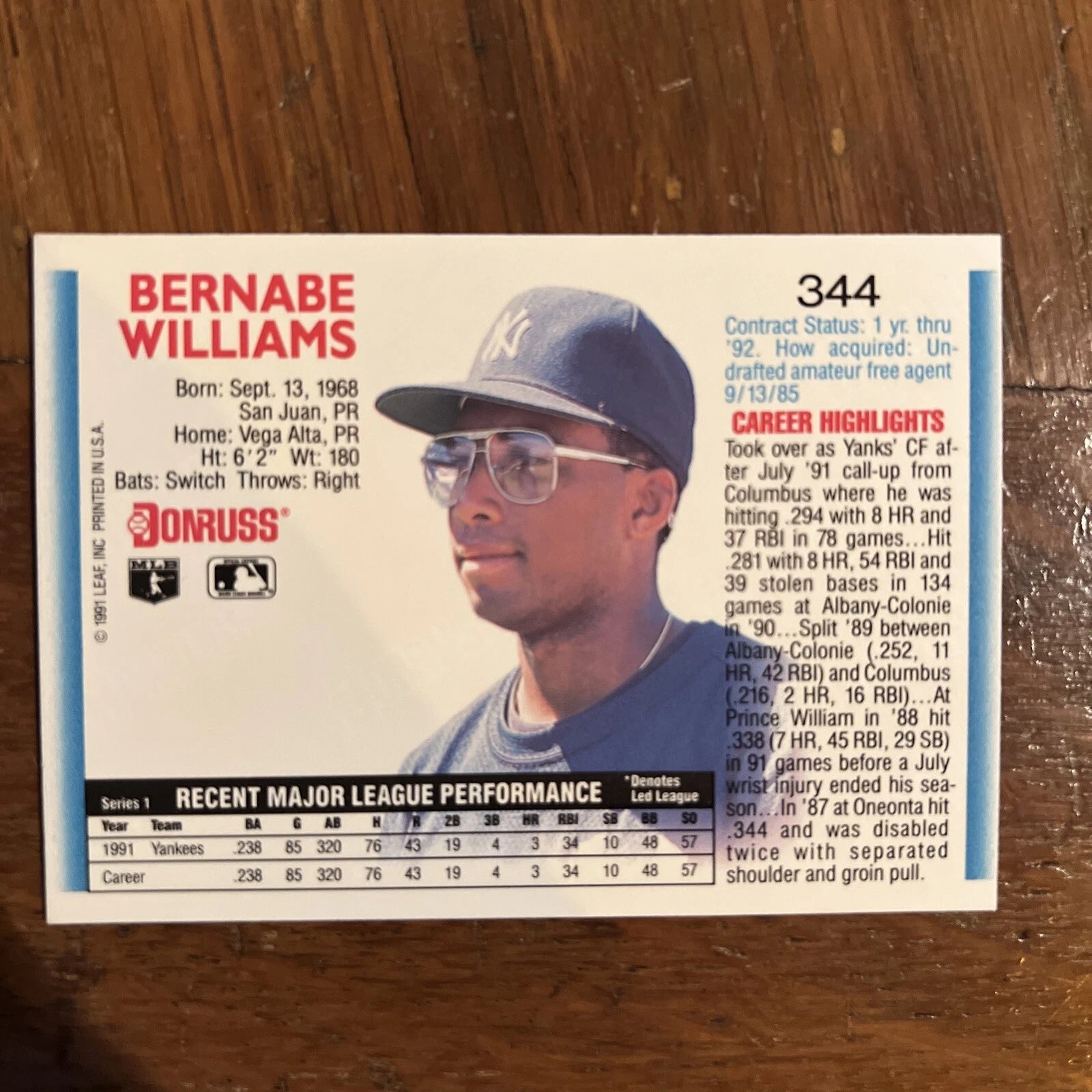 1992 Donruss #344 Bernie Williams