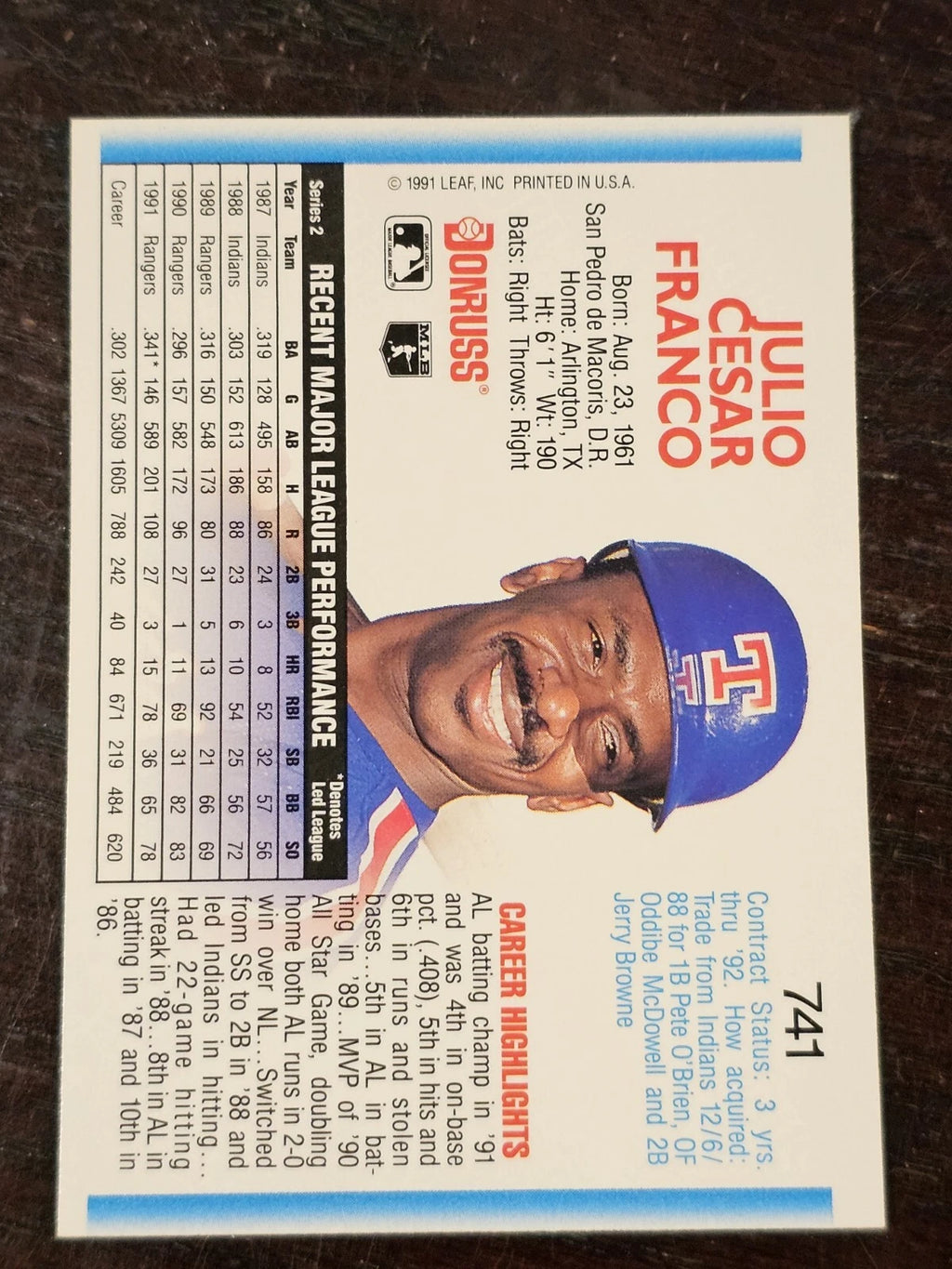 1992 Donruss #741 Julio Franco