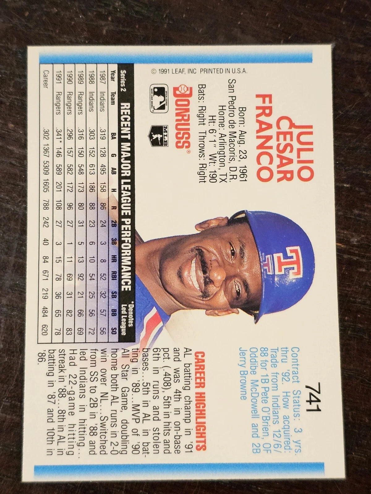 1992 Donruss #741 Julio Franco
