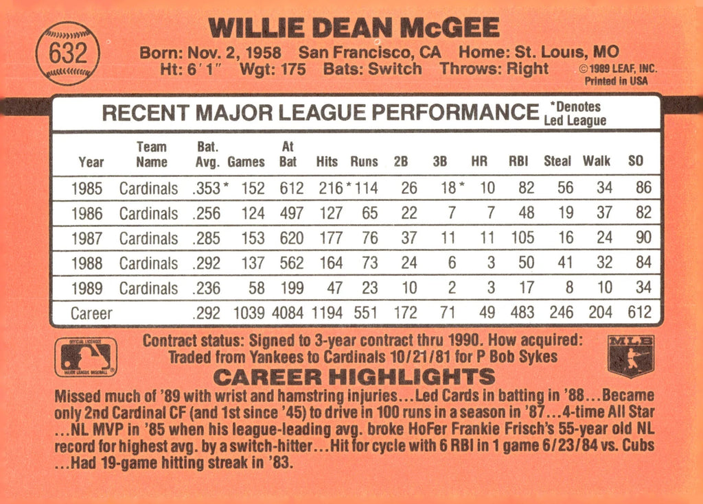 1990 Donruss #632 Willie McGee