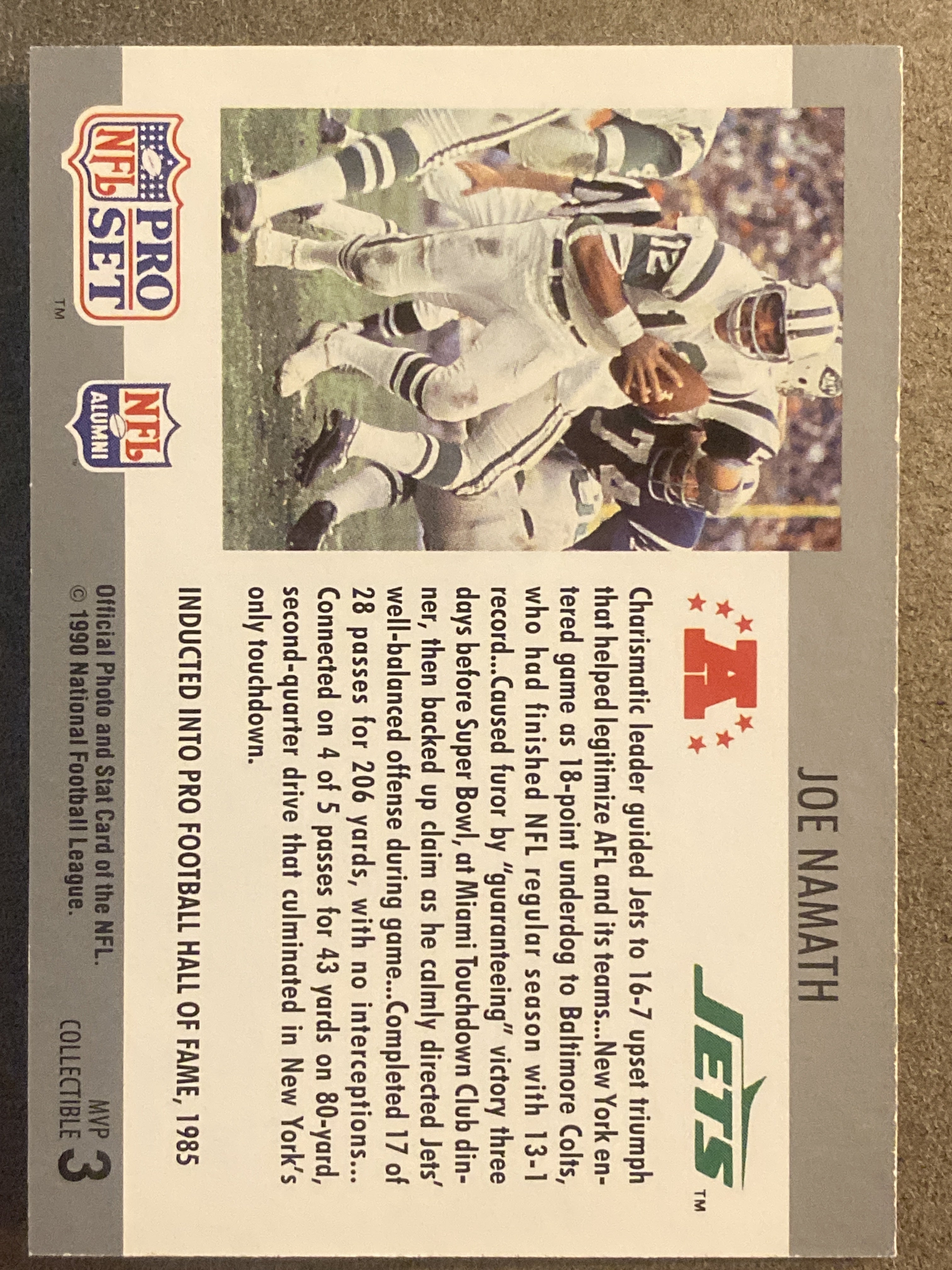 1990 Pro Set #3 Joe Namath Super Bowl MVP Collectibles